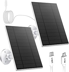 Photo 1 of 2PC 5W Solar Panel for Security Camera, Solar Panel with Micro USB & USB-C Port for DC 5V Outdoor Rechargeable Battery Camera, IP65 Waterproof, 360° Adjustable Security Mount, 9.8ft Cable