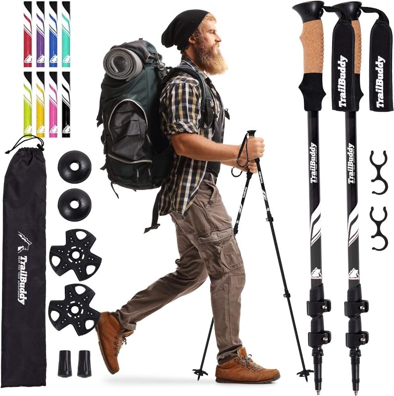 Photo 1 of TrailBuddy Trekking Poles - Lightweight, Collapsible Hiking Poles for Backpacking Gear - Pair of 2 Walking Sticks for Hiking, 7075 Aluminum with Cork Grip
