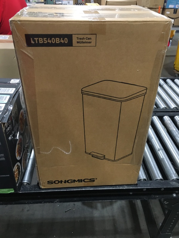 Photo 1 of SONGMICS Kitchen Trash Can, 10.5 Gallon Garbage Can, Large Step Trash Bin with Lid, Stainless Steel, Soft Close, 15 Trash Bags Included, Black ULTB540B40 Black 10.5 Gal