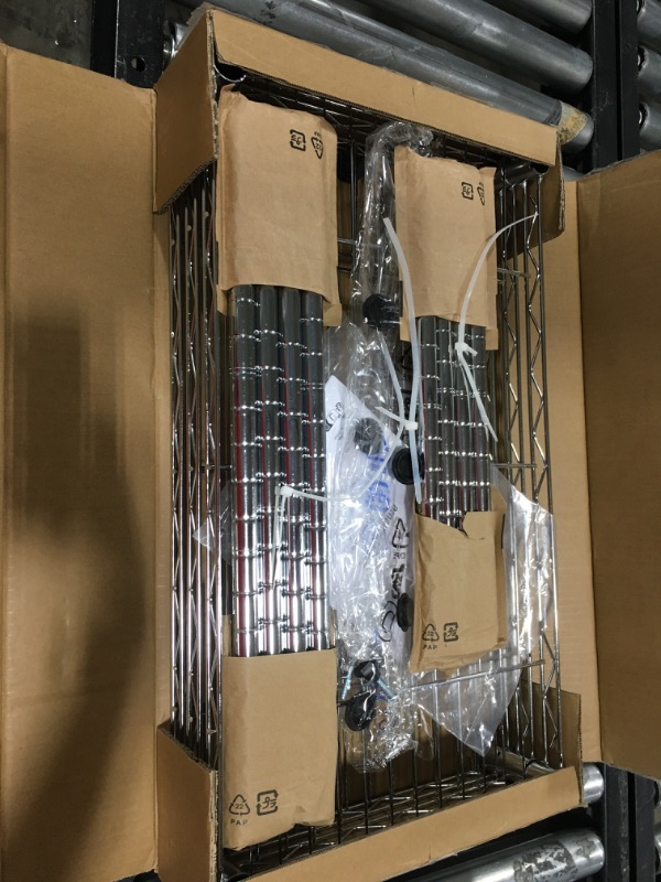 Photo 2 of Amazon Basics 3-Shelf Heavy Duty Shelving Storage Unit on 2" Wheel Casters, Metal Organizer Wire Rack, 23.2"L X 13.4"W X 32.75"H - Chrome
