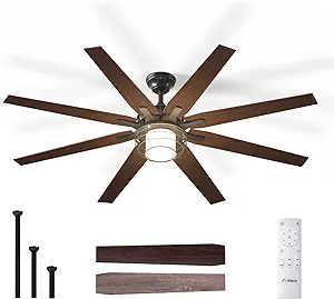 Photo 1 of Amico Ceiling Fans with Lights, 66'' Indoor/Outdoor Black Ceiling Fan with Remote Control, Reversible DC Motor, 8 Blades, 3CCT, Dimmable, Noiseless, Vintage Ceiling Fan for Bedroom, Farmhouse