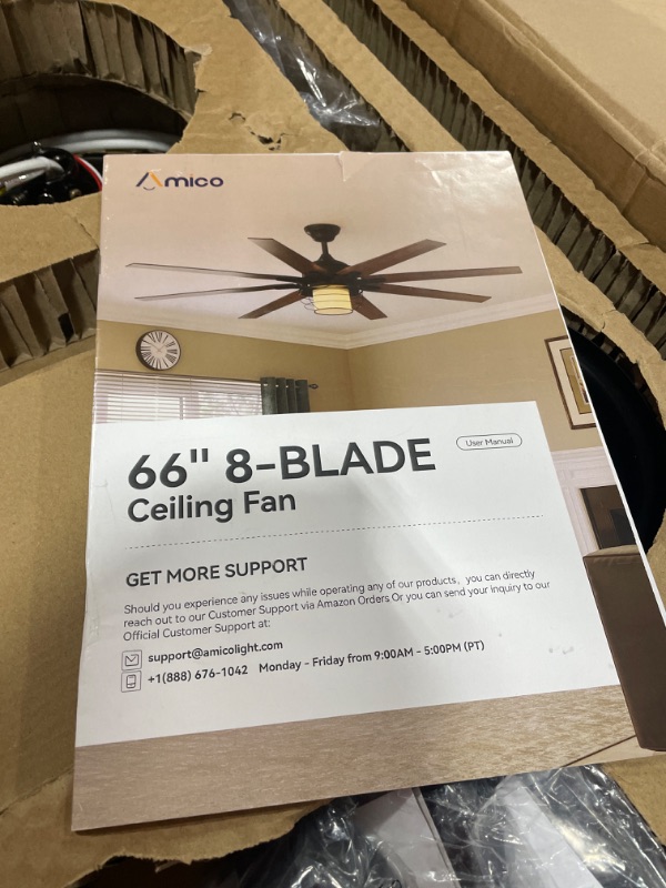 Photo 3 of Amico Ceiling Fans with Lights, 66'' Indoor/Outdoor Black Ceiling Fan with Remote Control, Reversible DC Motor, 8 Blades, 3CCT, Dimmable, Noiseless, Vintage Ceiling Fan for Bedroom, Farmhouse