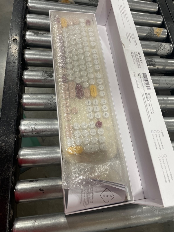 Photo 3 of Wireless Keyboard Mouse, COOFUN Cute Colorful 104 Keys Full Size Typewriter Keyboard Retro Cordless Keyboard with Cat Wireless Mouse (White) Off White