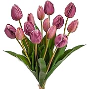 Photo 1 of 14 Stems 19" Artificial Purple Tulip Flower Fake Flower Bouquet, Shabby Chic Real Touch EVA Faux Tulips Fall Autumn Decor Suitable for Home Office Decoration, Flower Arrangement