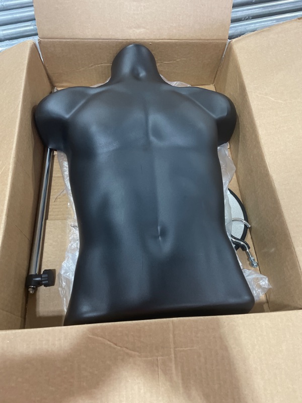 Photo 1 of Black Male + Female Mannequin Hollow Back Body Torso Set w/Metal Stand with Metal Pole & Hanging Hook, S-M Sizes