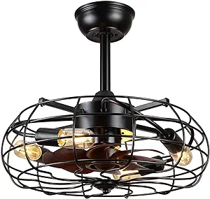 Photo 1 of Asyko Caged Ceiling Fans with Lights - Black Outdoor Ceiling Fan with Remote and Reversible Fan Blades, Bladeless Low Profile Fan Light Fixtures for Indoor, Patios, Farmhouse(E26 Bulbs Not Included)