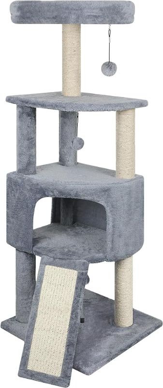 Photo 1 of 45in Cat Tree Tower with Big Cat Condo for Indoor Cats,Cat Tower Activity Center Cat Furniture with Scratching Post and Hanging Bed,Grey