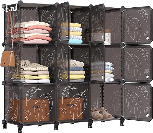 Photo 1 of GREENSTELL Closet Organizer, 9 Cube Storage Organizer with Doors, Portable Closet Storage Shelves, Modular Bookcase Closet Cabinet for Clothes, Books,Toys, Artworks (11.8x11.8x11.8 inch),Grey