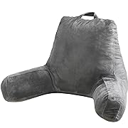 Photo 1 of  Reading Pillow for Adult, Velvet Back Pillow for Bed Sitting Up, Down Alternative Reading Pillows for Sitting in Bed, Sit Up Pillow Backrest Pillow Bed Chair with Arms, Dark Grey
