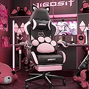 Photo 1 of Cute Gaming Chair with Cat Paw Lumbar Cushion and Cat Ears, Ergonomic Computer Chair with Footrest, Reclining PC Game Chair for Girl, Teen, Kids, Black Pink

