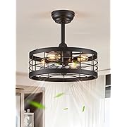 Photo 1 of LEDIARY 16.5 inch Black Caged Ceiling Fan with Light, Bladeless Industrial Ceiling Fan with Remote, Farmhouse Fan Lights Ceiling Fixtures for Kitchen, Bedroom?6 Speed, Timing?-Black
