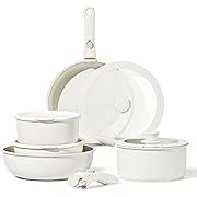 Photo 1 of CAROTE 11pcs Pots and Pans Set, Nonstick Cookware Sets Detachable Handle, Induction RV Kitchen Set Removable Handle, Oven Safe, Cream White
