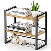 Photo 1 of  Desk Shelf Organizer, Wood Desktop Bookshelf Supplies Storage Rack, Shelf for Top of Desk and Dresser (Black-2 Tier)