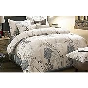 Photo 1 of  Floral Comforter King, 100% Cotton Fabric 3 Piece Bedding Set for Women, Gray Grey Beige Ivory Cream Off White Vintage Shabby Chic Flower Coquette Cottagecore Aesthetic queen 