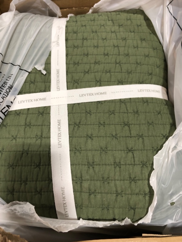 Photo 2 of Levtex Home - Cross Stitch Forest Green Quilt Set - 100% Cotton - Full/Queen Quilt (88x92in.) + 2 Standard Shams (26x20in.) - Reversible - Cotton Fabric Full/Queen Forest Green