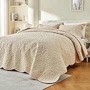 Photo 1 of  Bedspreads  for Extra Tall King/California King Bed Lightweight Quilted Coverlet Set 3 Pieces 1 Quilt 2 Pillow Shams Beige Cream queen 