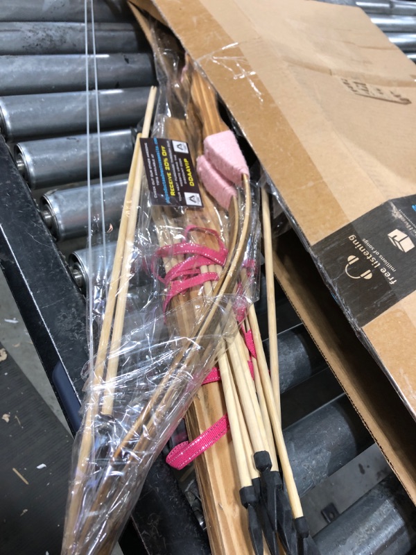 Photo 2 of 2-Pack Handmade Girls Wooden Bow and Arrow Set - 20 Wood Arrows and 2 Quivers - for Outdoor Play