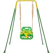 Photo 1 of FUNLIO 3-in-1 Toddler Swing Set with 4 Sandbags, Indoor/Outdoor Baby Swing with Foldable Metal Stand, Kids Swing Set for Backyard, Clear Instructions, Easy to Assemble & Store, Light Green

