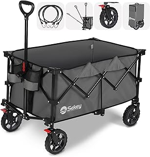 Photo 1 of Sekey 220L Collapsible Foldable Wagon with 330lbs Weight Capacity, Heavy Duty Folding Wagon Cart with Big All-Terrain Wheels & Drink Holders.Grey
