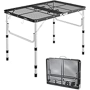 Photo 1 of Sportneer Grill Table for Outside, 3ft(L) x 2ft(W) Height Adjustable Camping Table Lightweight Aluminum Folding Portable Metal Folding Outdoor Grill Table for Camping Cooking BBQ RV Picnic (Black)
