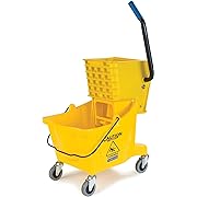 Photo 1 of Carlisle FoodService Products Mop Bucket with Side-Press Wringer for Floor Cleaning, Restaurants, Offices, And Janitorial Use, Polyproylene, 26 Quarts, Yellow
