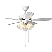 Photo 1 of TWLITE 42 Inch Indoor Ceiling Fan with Pull-chain and Three LED Light Bulbs Base, Traditional 3-Speeds Reversible Blades Ceiling Fan (White)
