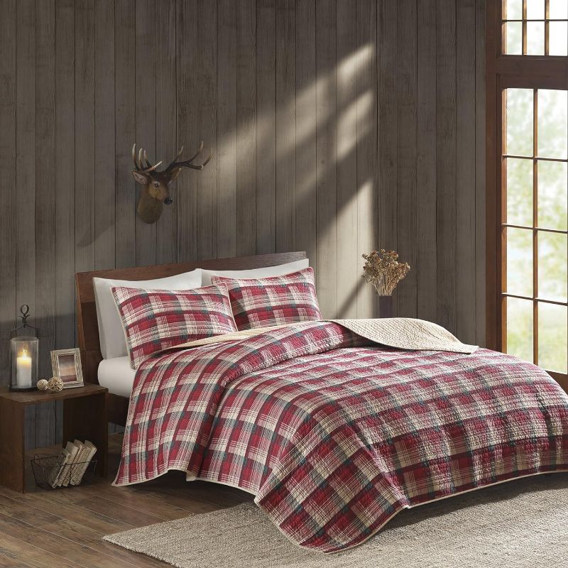 Photo 1 of Woolrich Reversible Quilt Cabin Lifestyle Design - All Season, Breathable Coverlet Bedspread Bedding Set, Matching Shams, KING/CAL KING  Tasha Plaid