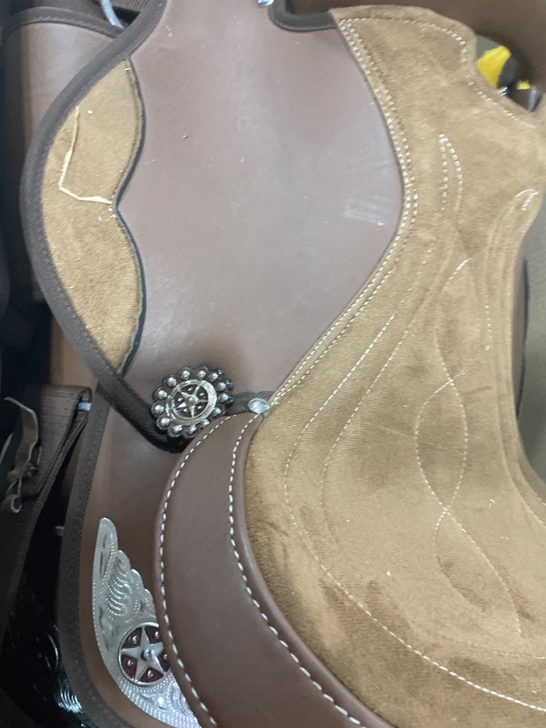 Photo 3 of Classic Barrel Racing Handmade Western Synthetic Horse Saddle Lightweight High Cantle Barrel Racing Saddle Trail Tack Equestrian Horse Saddle All Accessories 17" Brown