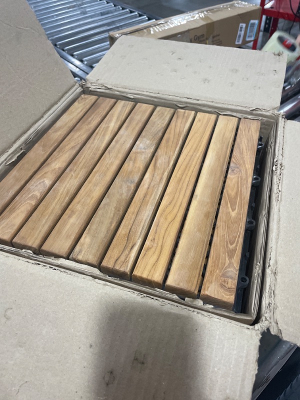 Photo 2 of Solid Oiled Teak Wood Interlocking 9-slat Flooring Tiles (Pack of 10)