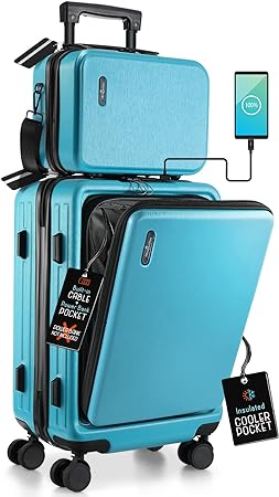 Photo 1 of TravelArim 22 Inch Carry On Luggage 22x14x9 Airline Approved, Carry On Suitcase with Wheels, Hard-shell Carry-on Luggage, Durable Luggage Carry On, Teal Small Suitcase with Cosmetic Carry On Bag