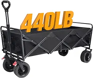 Photo 1 of Collapsible Foldable Extended Wagon with 440lbs Weight Capacity, Heavy Duty Folding Utility Garden Cart with Big All-Terrain Beach Wheels & Huge Side Pockets (Huge)