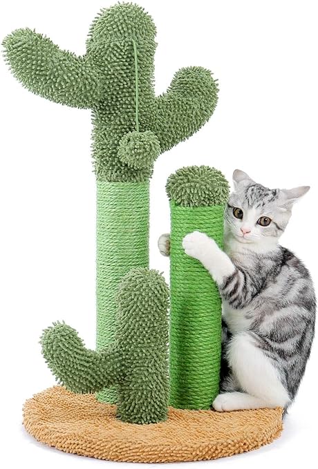 Photo 1 of Cat Scratching Post Cactus Cat Scratcher with 3 Scratching Poles and Dangling Ball (Brown, Large) 