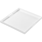 Photo 1 of KEVJES Large White Acrylic Serving Tray with Handles-24x24x2 Inch Big Size Spill Proof Tray for Ottoman,Coffee Table, Breakfast, Tea, Food, Butler -Safe Edge Organizer Tray Decorative Tray
