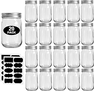 Photo 1 of 12oz Glass Jars With Lids Regular Mouth 20 Pack -Mason Jars 12 oz For Crafts, Meal Prep, Canning Jars For Food Storage Frascos De Vidrio Con Tapa Para Conservas-with 20 Chalkboard Stickers-Silver Lid
