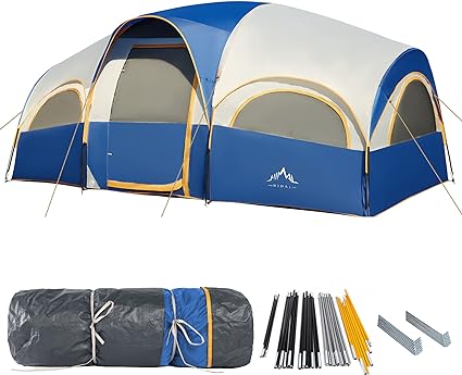 Photo 1 of GoHimal 8 Person Tent for Camping, Waterproof Windproof Family Tent with Rainfly, Divided Curtain Design for Privacy Space, Portable with Carry Bag