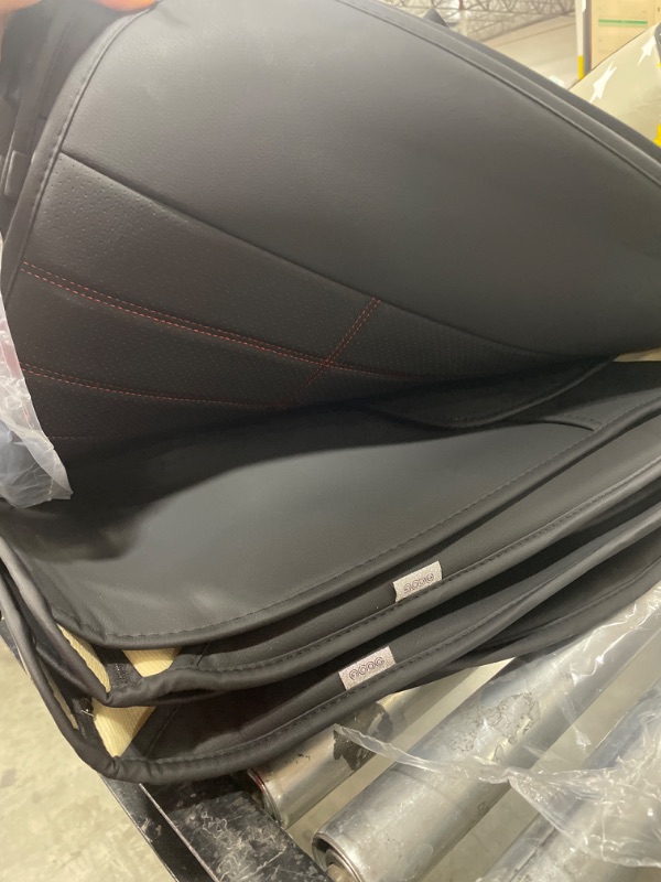 Photo 1 of AOOG Leather Car Seat Covers, Leatherette Automotive Vehicle Cushion Cover for Cars SUV Pick-up Truck, Universal Non-Slip Vehicle Cushion Cover Waterproof, Full Set FULL SET BLACK&RED