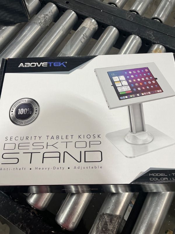 Photo 2 of AboveTEK Anti-Theft iPad Kiosk Stand – POS iPad Security Stand & Locking Tablet Stand – Heavy Duty Base, 360° Swivel, 75° Tilt Bracket – Retail Business for iPad/iPad Air/iPad Pro (White)