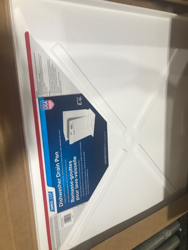 Photo 1 of Camco 20600 20.5" X 24" OD Dishwasher Drain Pan-Place Under Dishwater to Detect, Protect Flooring from Leaks, Will Not Rust or Crack-White