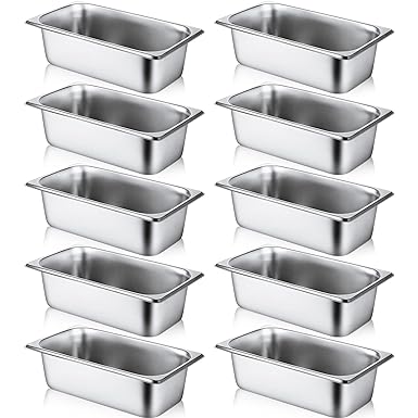 Photo 1 of 10 Pack Hotel Pans Stainless Steel Steam Table Water Pan 1/3 Size, 0.8 mm Thick Steam Pan Anti Warming Pans for Food Warmer Party Restaurant Catering Supplies, 12.8 x 6.9 Inch 