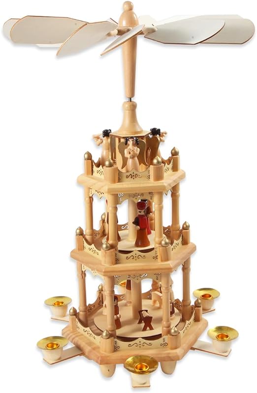 Photo 1 of 18 Inch Christmas Decoration Wooden Christmas Pyramid with Candle Holders - 3 Tiers - Hand Painted Nativity Figurines (Wooden Nature Color)