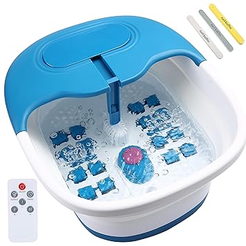 Photo 1 of SPA4PIEDS Collapsible Foot Spa Massager with Remote Control and 3 Double Sided Nail Buffer File Polisher, Bubble Jets, 3 Temperature and 2 Timer Settings, Easy Storage and Space Saving-Blue