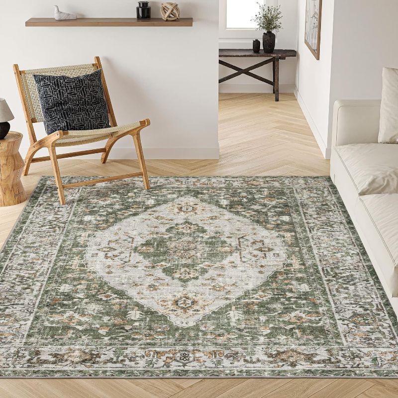 Photo 1 of Valenrug Washable Rug, Ultra Thin Green Collection Area Rug, Stain Resistant Non-Skid Rugs for Living Room, Antique Bedroom Rugs