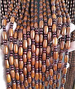 Photo 1 of Madamera 45 String Natural Wooden Beaded Curtains, 39" x 79" Handmade High Density Retro Room Divider Panel, for Doorway/Hallway Decoration and Window Treatment 39 x 79 IN