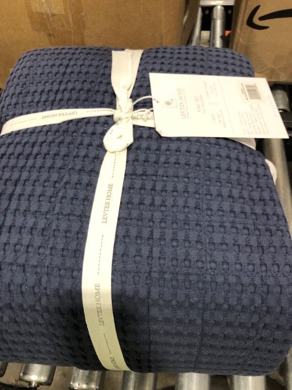 Photo 1 of Levtex Home - Mills Waffle - King/Cal King Quilt Set - Navy Cotton Waffle - Quilt Size (106 x 92in.), Sham Size (36 x 20in.) Navy King Quilt