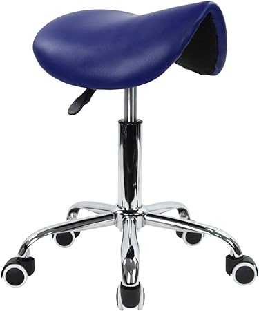 Photo 1 of KKTONER Rolling Saddle Stool PU Leather Swivel Adjustable Rolling Stool with Wheels Salon Chair (Blue)