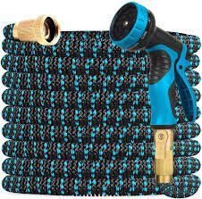 Photo 1 of 100 ft Expandable Garden Hose - Flexible Water Hose with 10 Spray Nozzle -Car Wash Hose with 3/4" Solid Brass Connector - Flexible Expanding Hoses with 10 Pattern Spray Nozzle