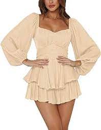 Photo 1 of Aossfre Women's Lantern Long Sleeve Jumpsuit Ruffle Layer Tie Mini Short Romper SIZE XL 