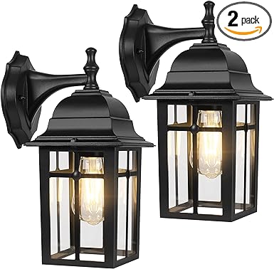 Photo 1 of 2-Pack Outdoor Wall Lanterns, Exterior Wall Sconce Light Fixture, Waterproof Anti-Rust Aluminum Porch Lights, Clear Glass Black Wall Mount Lighting, E26 Socket Wall Lamps for House(Bulb not Included)
