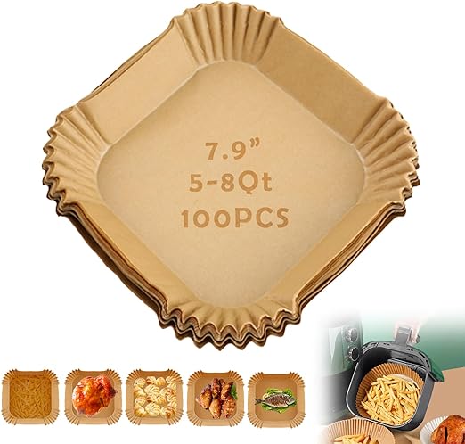 Photo 2 of 100 Pack Air Fryer Liners Disposable, 7.9 Inch Square Food Grade Non-Stick Parchment Paper 5-8 Qt for Roasting, Baking, Microwave, Oven
