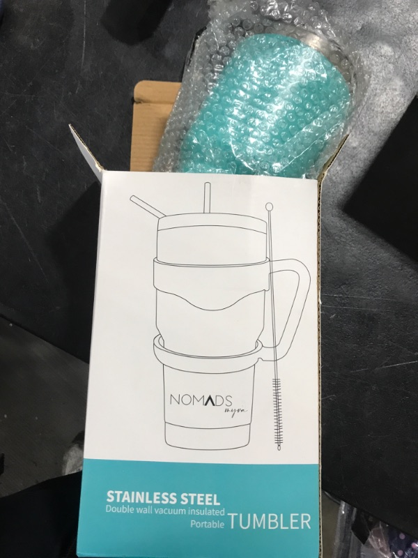 Photo 2 of 30oz Tumbler with Handle, Stainless Steel Vacuum Insulated Travel Coffee Mug Spill Proof, 2 Straws, 2 in 1 Spill Proof Lid and Brush (Aqua Blue)